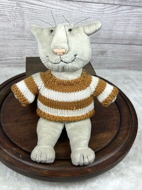 Edward Gorey Plush Cat Striped Sweater Collectible Stuffed Animal Gund 2003 10"